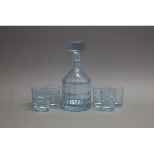 99 - Art Deco lilac glass liqueur decanter and glass set, approx 24.5cm H x 10cm Dia (7)