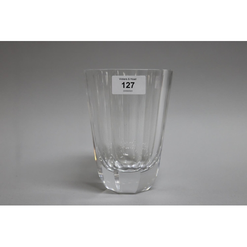 127 - Orrefors faceted glass vase, signed to base, AF, approx 15cm H