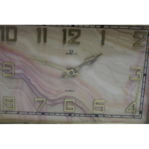 129 - Art Deco rouge and sienna marble mantle clock with gilt numbers, Omega 8 day movement, untested / un... 