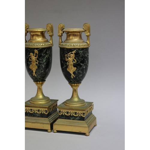 149 - Pair of Neoclassical style marble and gilt metal urns, each approx 28cm H (2)