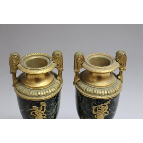 149 - Pair of Neoclassical style marble and gilt metal urns, each approx 28cm H (2)