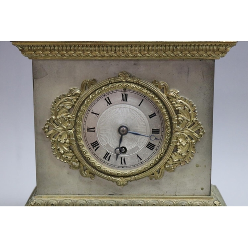 150 - Charles X silvered mantle clock, had two keys and pendulum (in office D3615-1-411), untested / unkno... 