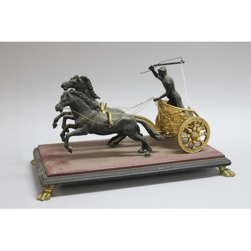 151 - Grand tour style gilt metal chariot figure group, approx 20cm H x 35cm W x 20cm D