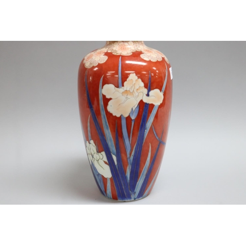 153 - Fine Japanese porcelain vase, enamelled with iris, approx 31cm H