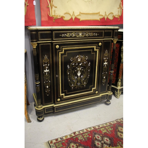 1104 - Fine antique French Napoleon III breakfront cabinet, brass inlaid floral decoration, with fine ormol... 