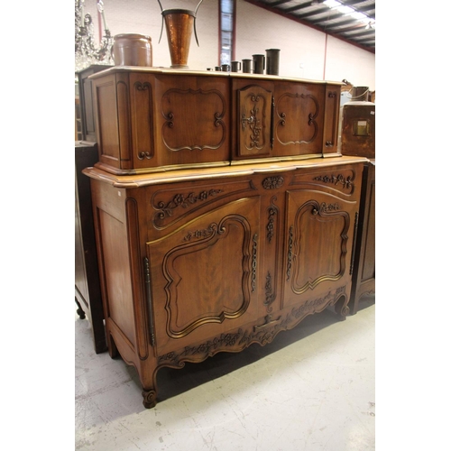 1158 - Vintage French cherrywood two height buffet, approx 144cm h X 149cm W x 53cm D