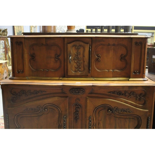 1158 - Vintage French cherrywood two height buffet, approx 144cm h X 149cm W x 53cm D