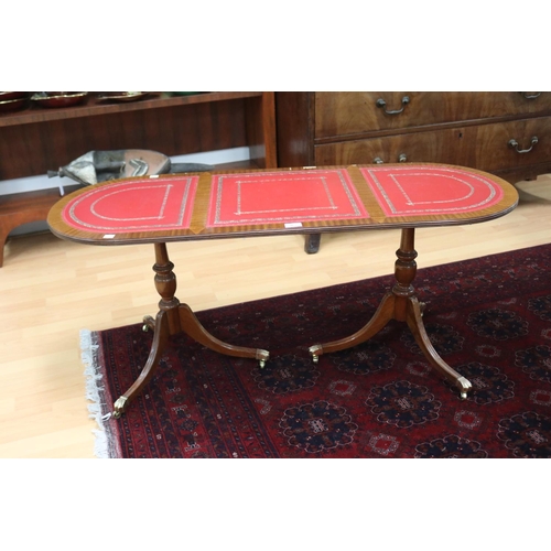 163 - Regency style coffee table with red leather inset, approx 52cm H x 121cm W x 46cm D