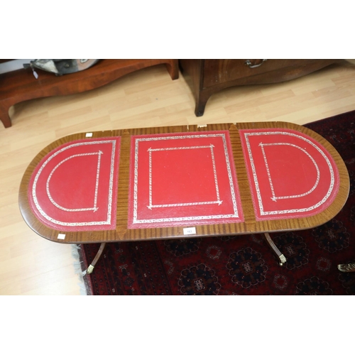 163 - Regency style coffee table with red leather inset, approx 52cm H x 121cm W x 46cm D