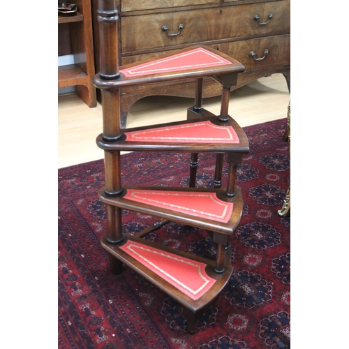 165 - Good quality antique style red leather inset step, library steps, faux bamboo hand rail, approx 164c... 