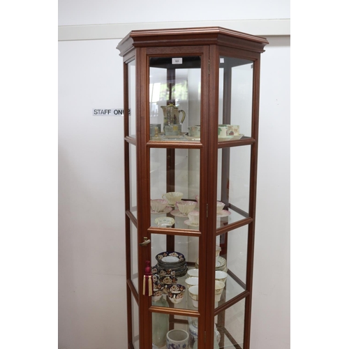 181 - Modern tall hexagonal shape glazed display cabinet, approx 194cm H x 66cm W x 57cm D