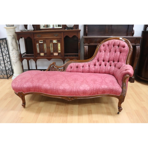 223 - Victorian walnut chaise lounge, approx 90cm H x 170cm W x 80cm D