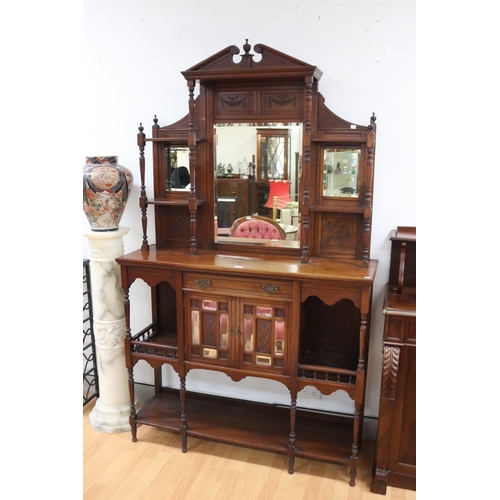 224 - Antique Edwardian walnut parlor cabinet, mirrored back, and mirrored two doors to the base, approx 2... 