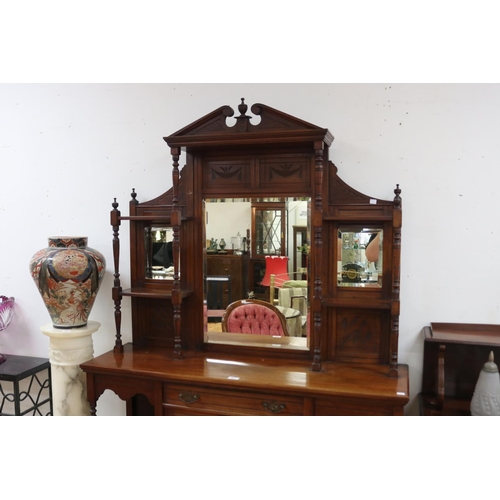 224 - Antique Edwardian walnut parlor cabinet, mirrored back, and mirrored two doors to the base, approx 2... 