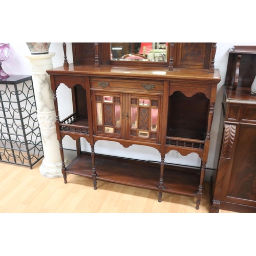 224 - Antique Edwardian walnut parlor cabinet, mirrored back, and mirrored two doors to the base, approx 2... 