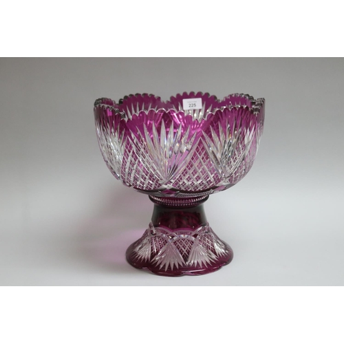 225 - Continental amethyst overlaid and cut crystal centrepiece bowl, A/F, approx 30cm H x 30cm Dia