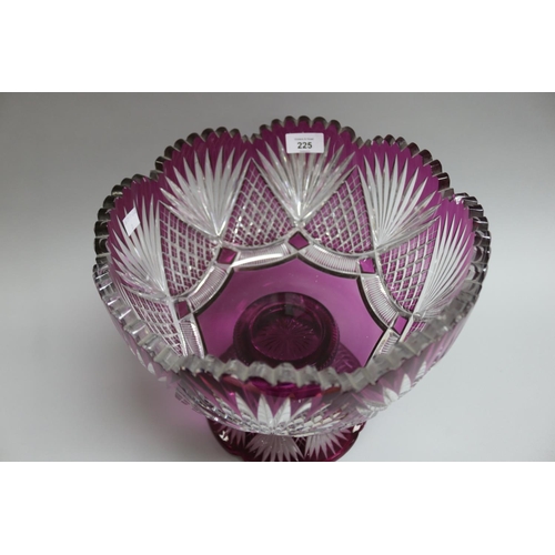 225 - Continental amethyst overlaid and cut crystal centrepiece bowl, A/F, approx 30cm H x 30cm Dia