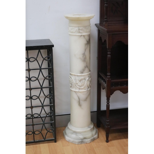 226 - Antique Italian carved alabaster column, carved in relief with fruiting grape vines, approx 111cm H ... 