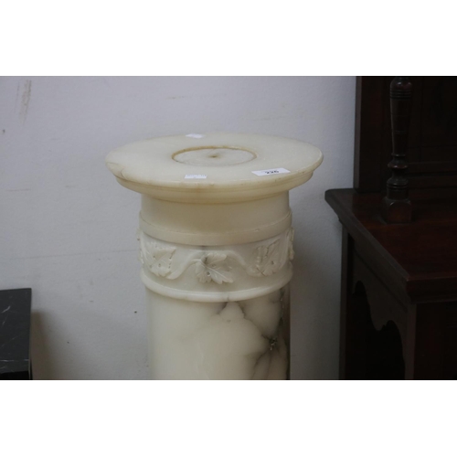 226 - Antique Italian carved alabaster column, carved in relief with fruiting grape vines, approx 111cm H ... 