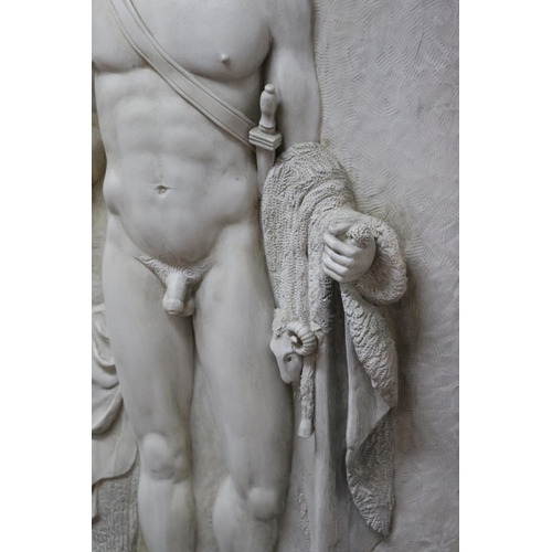 229 - Composition plaque of a nude gladiator by Brian Burrows and a smaller resin plaque example, approx 1... 