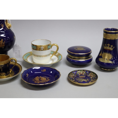 75 - Collection of French porcelain including Limoges etc and an enamel dish, approx 20.5cm H & shorter (... 