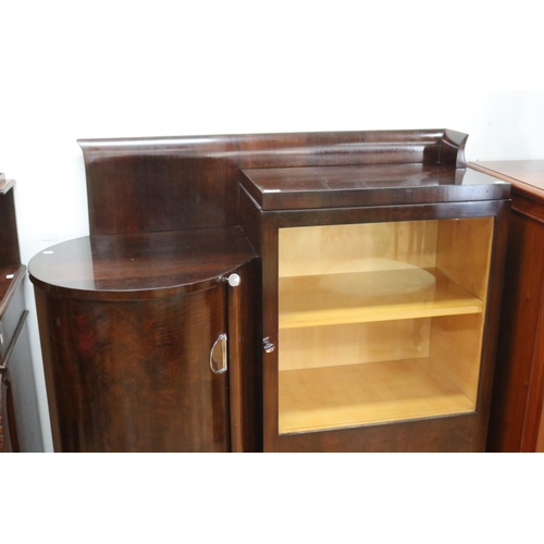 201 - Good Art Deco stained walnut cocktail cabinet with side revolving cylinder cabinet, flanked by a gla... 