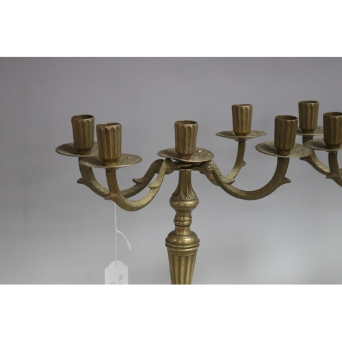 1029 - Pair of French brass four stick candelabra, approx 30cm H x 26cm L x 13.5cm W (2)