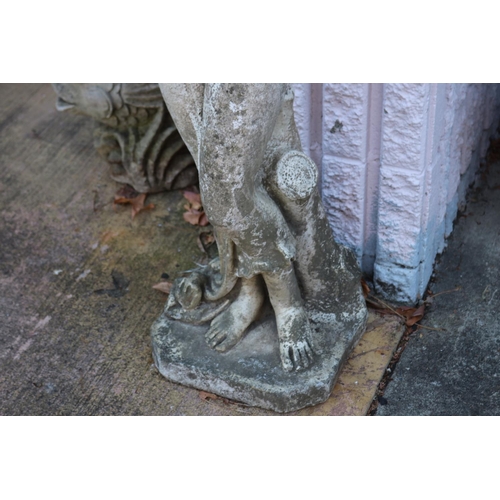 1630 - Composite stone garden statue of a young nude woman, covering her face, approx 115cm H x 33cm L x 30... 