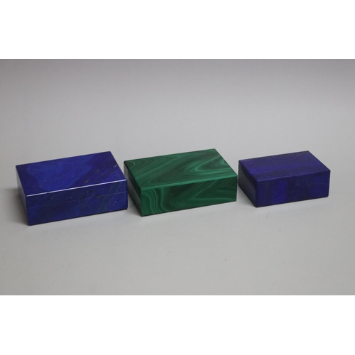 265 - Three R.Romanelli boxes, two Lapis and marble and Malachite and marble, approx 10.5cm W and smaller ... 