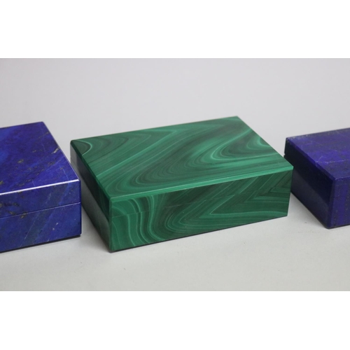 265 - Three R.Romanelli boxes, two Lapis and marble and Malachite and marble, approx 10.5cm W and smaller ... 