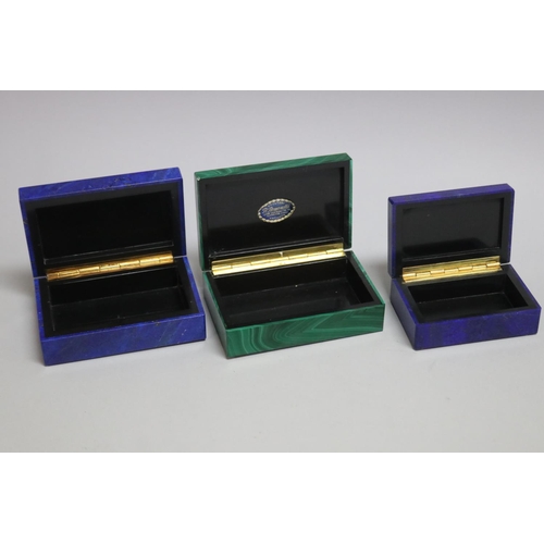 265 - Three R.Romanelli boxes, two Lapis and marble and Malachite and marble, approx 10.5cm W and smaller ... 