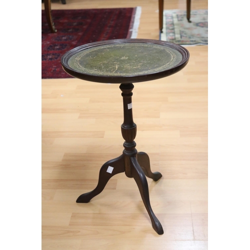 326 - Tooled leather top side table, approx 49cm H x 35.5cm dia