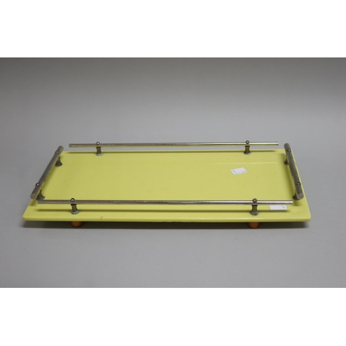 327 - Art Deco style drinks tray in yellow, approx 4.5cm H x 40.5cm W x 20cm D