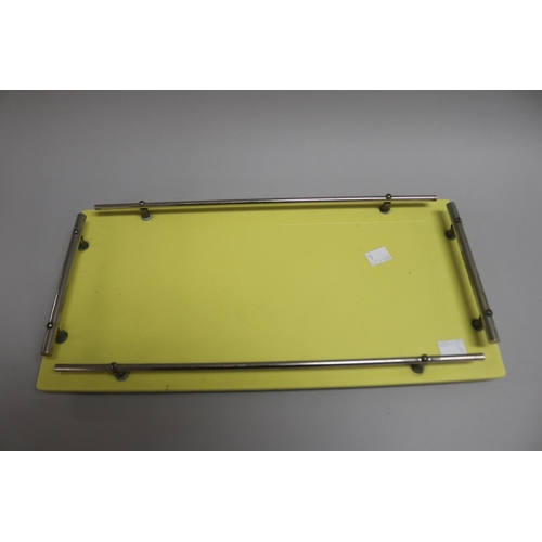 327 - Art Deco style drinks tray in yellow, approx 4.5cm H x 40.5cm W x 20cm D