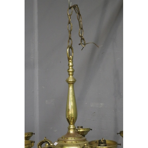330 - Five branch brass hanging ceiling light, untested / unknown working condition, approx 50cm H (exclud... 