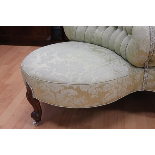 309 - Victorian conversational settee in button Damask upholstery on cabriole legs, approx 85cm H x 120cm ... 