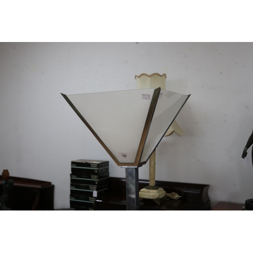 180 - Art Deco style chromium standard lamp with milk glass slide in panels, untested / unknown working co... 