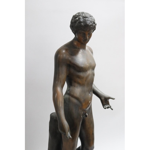 195 - Bronze of Narcissus after the antique, with black and white marble base, approx 65cm H