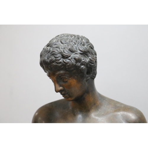 195 - Bronze of Narcissus after the antique, with black and white marble base, approx 65cm H