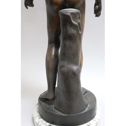 195 - Bronze of Narcissus after the antique, with black and white marble base, approx 65cm H