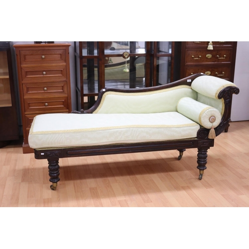 209 - Antique English William IV rosewood chaise lounge, with bolster & cushion, approx 86cm H x 173cm W x... 