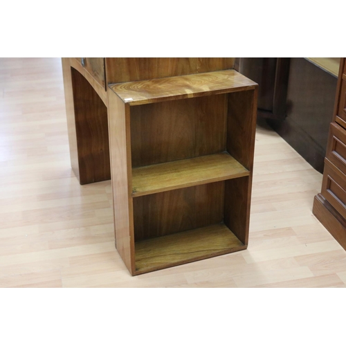 310 - French Art Deco figured walnut combination desk open end bookcase with single central drawer, approx... 