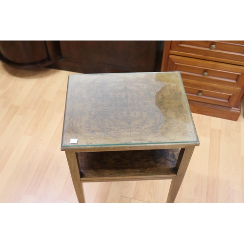 312 - 1920s walnut side table on square tapering legs, approx 69cm H x 46cm W x 36cm D