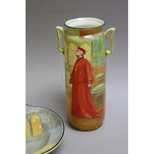 331 - Royal Doulton Cardinal Wolsey vase and a Shylock bowl A/F, vase  approx 22cm H and bowl 29.5cm W (2)