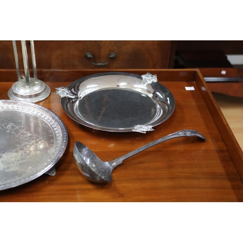 213 - Quantity of silver plate items including a water jug, cream jug, tazza, coffee pot, cream and sugar,... 