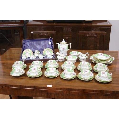 234 - Coalport afternoon coffee service decorated in apple green and gold with flower sprays comprising cu... 