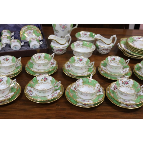 234 - Coalport afternoon coffee service decorated in apple green and gold with flower sprays comprising cu... 