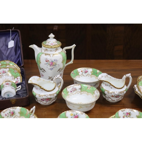 234 - Coalport afternoon coffee service decorated in apple green and gold with flower sprays comprising cu... 