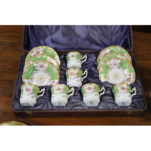 234 - Coalport afternoon coffee service decorated in apple green and gold with flower sprays comprising cu... 