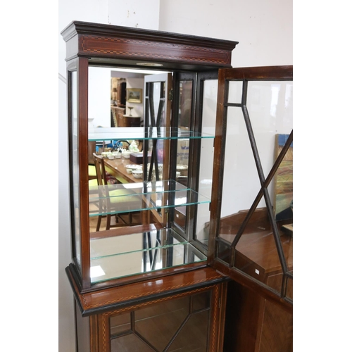 242 - Antique Edwardian inlaid checkered banded two height display cabinet, Georgian style glazed doors, a... 